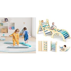 BlueWood Pikler Triangle Set 7in1 and Blue Balance Beam