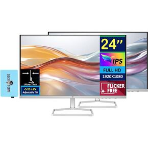 HP 24" FHD IPS (1920x1080) Monitor (Replaces M24FW) Bundle with Docztorm Dock, 100Hz Refresh Rate, HDMI, VGA, Flicker-Free, Ideal for Home & Business, White/Silver (2024 Latest Model) (2 Pack)