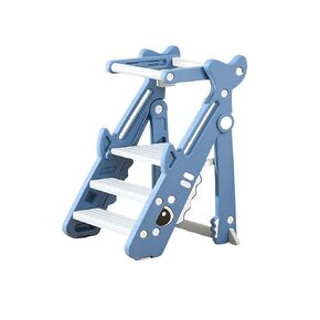 Foldable Toddler Tower, Toddler Kitchen Step Stool Helper, Height-Adjustable Foldable Standing Tower, Auxiliary Standing Stool, Cute Shark Model (Blue)