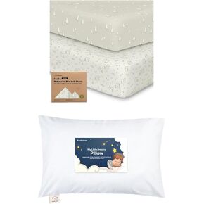 KeaBabies 2-Pack Pack and Play Sheets and Toddler Pillow with Pillowcase - Waterproof Mini Crib Sheets Fitted for Graco Pack and Play Mattress - 13X18 Soft Cotton Toddler Pillows for Sleeping