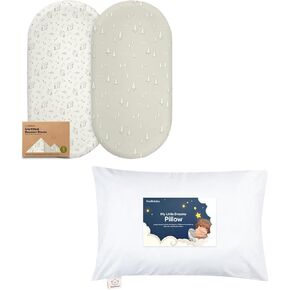 Keababies 2-Pack Bassinet Sheets for Girls, Boys and Toddler Pillow with Pillowcase - Bassinet Mattress Sheets Compatible with Halo Bassinest Swivel Sleeper - 13X18 Soft Cotton Toddler Pillows