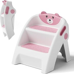 Toddler Step Stool Foldable 2 Step for Kids - Collapsible Anti-Slip Stepping for Bathroom Sink, Potty Toilet, Kitchen Helper (DarkBlue)