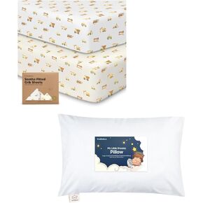 Keababies 2-Pack Crib Sheets and Toddler Pillow with Pillowcase - Soft & Breathable Crib Sheets for Boys and Girls - 13X18 Soft Cotton Toddler Pillows for Sleeping
