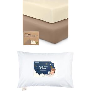 KeaBabies 2-Pack Pack and Play Sheets and Toddler Pillow with Pillowcase - Waterproof Mini Crib Sheets Fitted for Graco Pack and Play Mattress - 13X18 Soft Cotton Toddler Pillows for Sleeping