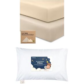 KeaBabies 2-Pack Pack and Play Sheets and Toddler Pillow with Pillowcase - Waterproof Mini Crib Sheets Fitted for Graco Pack and Play Mattress - 13X18 Soft Cotton Toddler Pillows for Sleeping