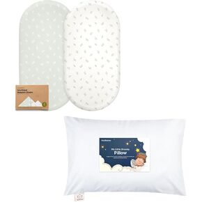 Keababies 2-Pack Bassinet Sheets for Girls, Boys and Toddler Pillow with Pillowcase - Bassinet Mattress Sheets Compatible with Halo Bassinest Swivel Sleeper - 13X18 Soft Cotton Toddler Pillows