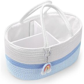 Skycase Baby Diaper Caddy Organizer - Cotton Rope Nappy Caddy - Baby Baskets for Baby Shower, Changing Table Organizer for Baby Stuff, Newborn Essentials - Car Caddy Organizer (Blue)