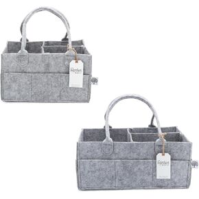 Parker Baby Co. Diaper Caddy Gift Set - Includes a Large and Regular size Nursery Storage Bin and Car Organizer for Diapers and Baby Wipes - Gray