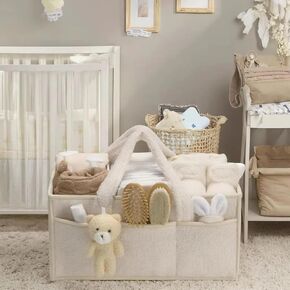 Teddy Diaper Caddy Organizer | Soft & Portable Baby Storage Basket | Large Capacity for Diapers, Wipes, Bottles, and More | Stylish Nursery Essentials