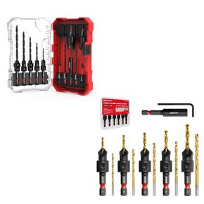 Ezarc Countersink Drill Bit Set 15pcs و 12pcs مع 2pcs قطع المكونات الخشبية 1/4 "سداسي شانك تغيير سريع للأعمال الخشبية مع صندوق التخزين