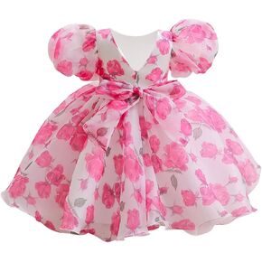 Toddler Flower Girl Dress Backless Puffy Tutu Dress for Baby Girls Puff Sleeve Pageant Dresses Birthday Party