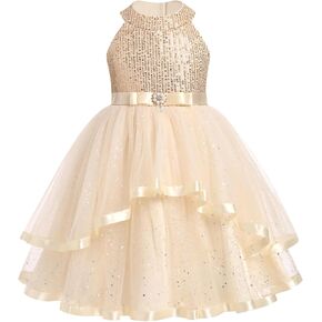 OBEEII Toddler Girls Pageant Dress Princess Sequin Tulle Tutu Dress Birthday Party Photoshoot Dress Glitter Flower Girl Dress