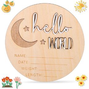علامة Wooden Hello World Newborn ، 5.9 بوصة إعلان إعلان علامة إعلان حديثي الولادة لعلامة مستشفى الدعائم الحضانة استحمام الطفل