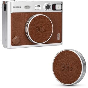 Retro Leather Lens Cap for Fujifilm Instax Mini EVO, Brown Aluminum Anti-Dust Anti-Scratches Lightweight Camera Lens Cover with Soft EVA Interior, Accessories for Fuji Mini Evo Lens Protection Cover