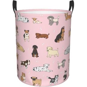 Cute Dogs Animals Round Laundry Hamper Cartoon Dog Pets Storage Basket Toys Clothes Organizer Bin For Home Bathroom Bedroom Dorm Nursery, 38l