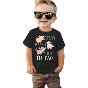 Baby Boy 2nd Birthday T-Shirt Toddler Farm Animal Shirt 2 Years Old Second Birthday Tee Top B-Day Party Gift