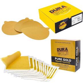 Dura-Gold Premium 6" Gold PSA Sanding Discs - 180 Grit (Box of 50) Pure Gold Superior Tack Cloths - Tack Rags (Box of 12)