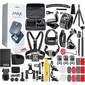 GoPro MAX 360 (2025) HD Video Waterproof Action Camera - with 50 Piece Accessory Kit | Dual-Lens 5.6K Spherical Video, 1/4-20 Mounting System Vlogging and VR Content Creation