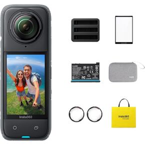 Insta360 X4 Action Bundle - Waterproof 8K 360 Action Camera, 4K Wide-Angle Video, Invisible Selfie Stick Effect, Removable Lens Guards, 135 Min Battery Life, AI Editing, Stabilization