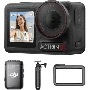 DJI Osmo Action 5 Pro Vlog Combo (Mic 2), Action Camera 4K Ideal for Vloggers With Charging Handle and Mic 2 Transmitter, Mini Action Camera With 1/1.3″ Sensor, 4hrs Battery Life, Dual OLED Touchscree