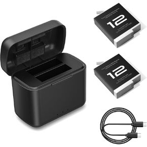 2 Packs Batteries 1800mAh for GoPro Hero 12 11 10 9 Black with 2 Channel Battery Charging Station Battery Charger Kit with Type-C Charging Cord Portable Charger Batteries Accessories