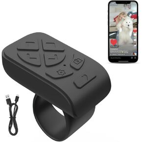 خاتم التمرير لـ Tiktok ، حلقة التمرير لأجهزة iPhone ، صفحة Bluetooth Turner Turner التحكم عن بُعد متوافق مع iOS و Android للكامير ، فيديو شورت ، اقرأ الكتب الإلكترونية (أسود)