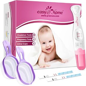 Easy@Home Ovulation & Pregnancy Test Kit: 50 Ovulation Test Strips + 3 Pregnancy Tests + 2 Collapsible Pee Cups - Accurate LH Surge Tracking & Early hCG Detection & Hygienic Home Use Urine Cup for TTC