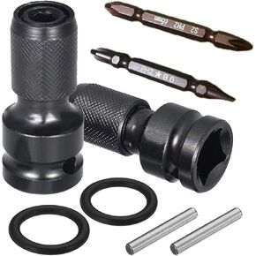 8Pcs Set 1/2 inch Square Drive to 1/4 inch Hex Female Socket Adapter Conversion Chuck Adapter Pins and Washers Magnetic Double Ended Screwdriver Bits Suitable for Impact Air and Electric Wrench