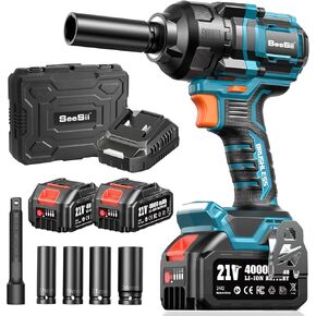 SeeSii Cordless Impact Wrench: 900Ft-lbs (1200N.m) Impact Gun, High Torque Power Brushless Impact Gun 1/2 Inch, 2x4.0Ah Batteries, 5 Impact Sockets Set, Electric Impact Wrench for Car/Truck RV/Mower