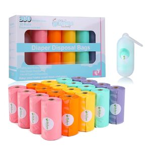 Disposable Diaper Bags for Baby - 20 Refill Rolls (300 Pack), Disposable Trash Bag with Dispenser - Cherry Blossom Scented, Pink, Ideal for Diaper Dispoal