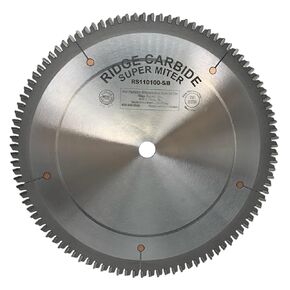 Ridge Carbide 10" 100T, Super Miter Saw Blade, Alternate Raker Grind (4+1),-5° Hook, 5/8" Bore, Plate Thickness .094", Full Kerf (0.125") for Cutting Wood and Sheet Goods