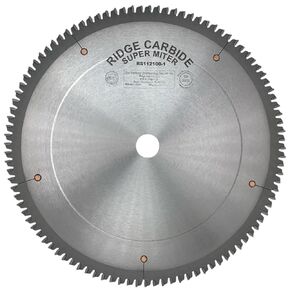 Ridge Carbide 12" 100T, Super Miter Saw Blade, Alternate Raker Grind (4+1),-5° Hook, 1" Bore, Plate Thickness .098", Full Kerf (0.128") for Cutting Wood and Sheet Goods