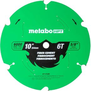 Metabo HPT 10-Inch Fiber Cement Blade, 6-Tooth, Industrial High Performance Tungsten Carbide, PTFE Coating, Laser-Cut Expansion Slots, 115764M