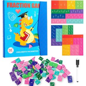 Magnetic Fraction Tiles & Fraction Circles, Fractions Manipulatives Educational for Elementary School, Montessori Magnetic Book Fraction Puzzle, Math Fractions Manipulatives Educational (Little Lion)