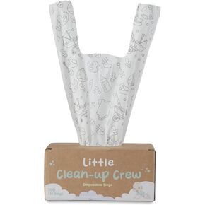 Little Clean Up Crew Dispipable Diaper Aces - 200 Count ، 7 "× 15" أكياس أنبوب الطفل القابلة للتحلل | الولايات المتحدة BPI ، ASTM D6400 ، EN 13432 معتمد | مقابض مقاومة للتسرب ، مقابض سهلة ودائمة ودائمة
