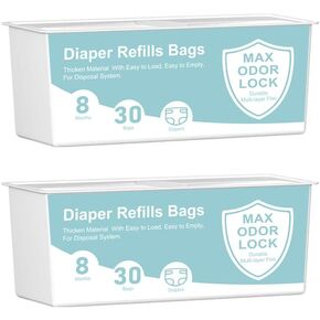 Diaper Pail Refills Bags Compatible with Genie Easy Roll Signature Diaper Pails,Lasts Up to 8 Months,7-Layer Odor-Barrier Technology, 2 Pack (60 Bags)