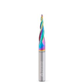 EZ23025 6.2° Tapered Ball Nose CNC Router Bit 1/4 Inch Shank, Industrial Quality Extra Long Life Coating Solid Carbide Spiral End Mill for 3D Carving Engraving, 2 Flutes 1/32" Tip Dia x 1" CL