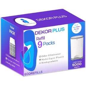 Eco -refills حفاضات عبوات Pail - تناسب Dekor بالإضافة إلى القضاء على الرائحة الكثيفة القوية والرائحة الطازجة | من السهل استبدال حقيبة الحفاضات والتخلص منها (5 عدد (حزمة 1))