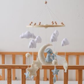 Sleeping Bear Baby Crib Mobile Handmade Soothing Bedtime Baby Mobile for Crib Felt Night Mood Nursery Decor for Baby Boy&Girl Easy Assembly & Durable Newborn Gift (Moon Bear)