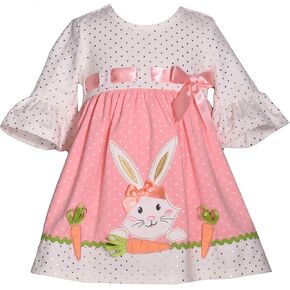 Bonnie Jean Girl's Easter Dress - Pink Bunny Dress for Baby Toddler and Little Girls