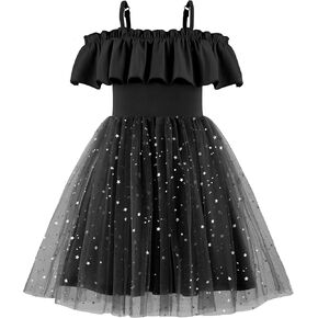 Arshiner Toddler Girl Tulle Dress Girls Sequin Summer Dresses Off Shoulder Flutter Formal Birthday Party Princess Dress