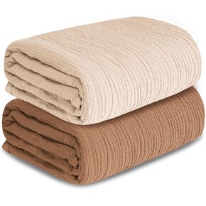 Muslin Swaddle Blankets for Newborn, 2 Pack Breathable Soft Receiving Blanket, Large 41 x 41 inches Swaddle Wrap Burping Clothes, Essentials Infant Shower Items. (Beige & Coffee)