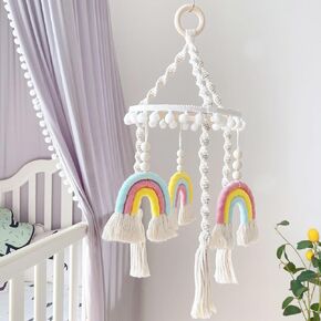 Baby Crib Mobile, Boho Rainbow Baby Mobile for Crib, Natural Crib Mobile for Girls, Mobile Nursery DéCor (Rainbow)