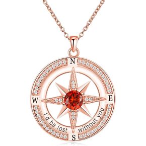 S925 Necklace Birthstone Compass Gift for Women Jewelry Sterling Silver Necklace for Wife Wedding Anniversary Girlfriend Birthday Gifts for Her Valentines Day Mom Mothers Day