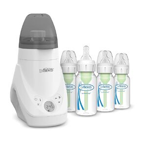 Dr. Brown’s Deluxe Baby Bottle Warmer and Sterilizer, for Baby Bottles and Baby Food Jars with Anti-Colic Options+ Narrow Baby Bottles 4 oz/120 mL, with Level 1 Slow Flow Nipple, 4 Pack, 0m+