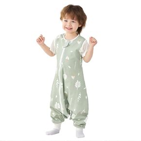 2 Pack Super Soft 0.5 TOG Sleep Sack with Legs, 100% Organic Cotton Side Open Toddler Sleep Sack with Feet, Foliage & Bear, Size L