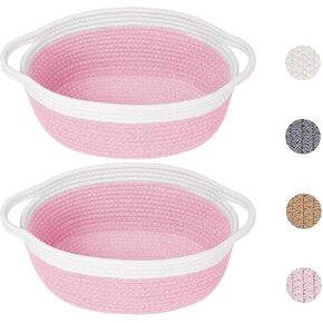 2 حزمة سلة تخزين منسوجة صغيرة مع مقابض 12 "x8" × 5 "، صندوق الحبل الزخرفي للتنظيم المنزلي ، ألعاب القط والكلاب ، تخزين الرف ، سلة تخزين رف رف رف الحبل القطن مع مقابض in Kuwait