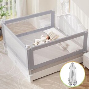omzer Bed Guard Rail for Toddlers - Foldable Baby Bed Rail Guard with Child Lock Height Adjustable Bed Safety Rails for Children Bed Rail for Queen King Size Full Size Bed - 1 Pack, 74"
