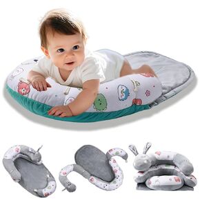 2-in-1 Tummy Time Mat Floor Seated Support Pillow, Baby Tummy Time Mat for Newborns and Older Babies, Detachable Caterpillar Tummy Time Playmat for Newborns Baby Skills