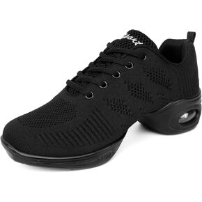 Women's Jazz Shoes Lace-up Dance Sneaker,Air Cushion Mesh Slip Jazz Dance Shoes Split Sole Platform Athletic Walking Shoes